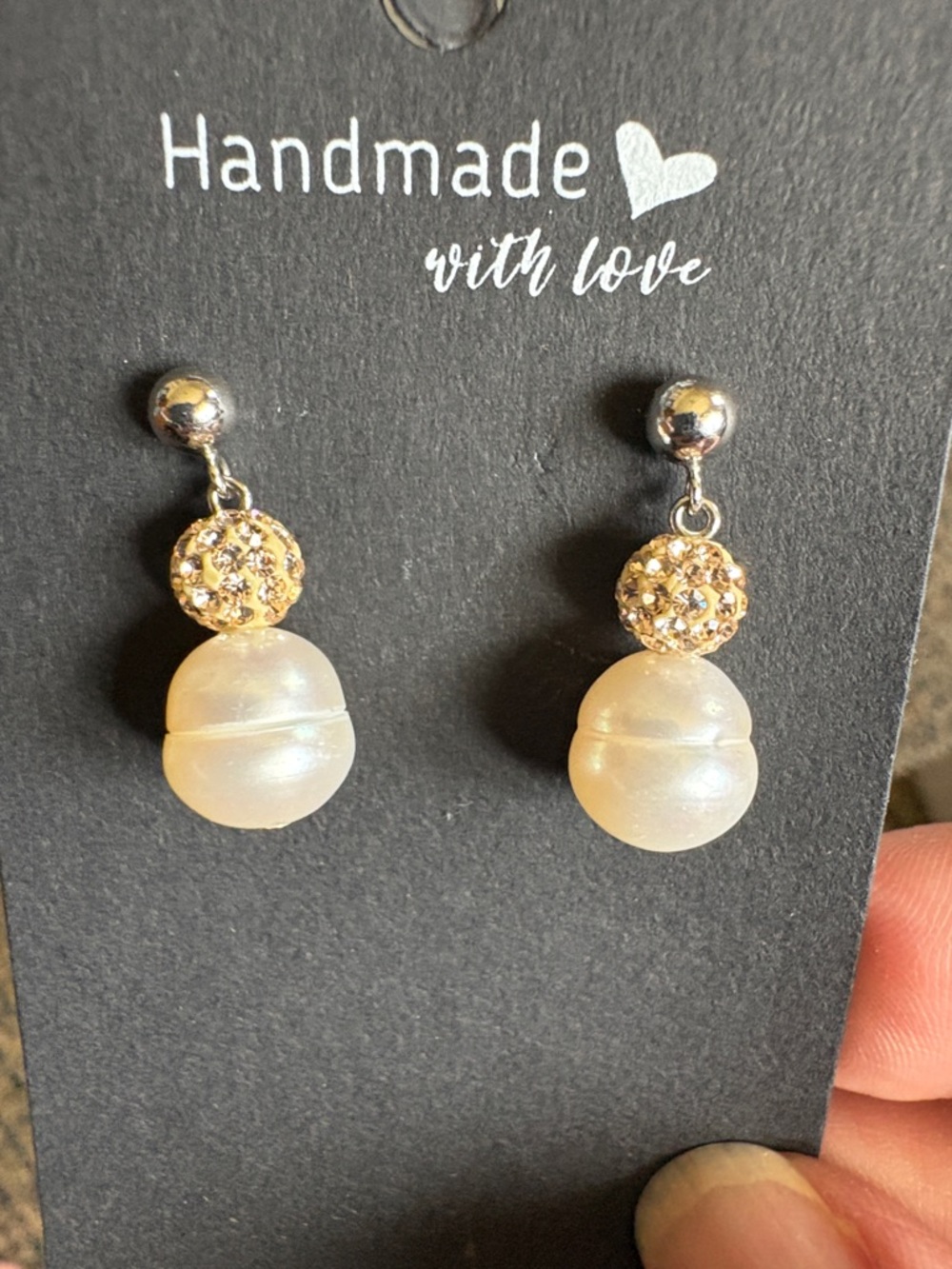 Freshwater pearl sterling studs w/disco ball